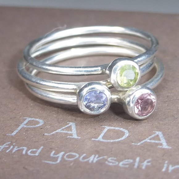 Silpada Jewelry - SOLD Silpada Birthstone Ring Set of 3 Size 7 .925 Sterling Silver Pink Green